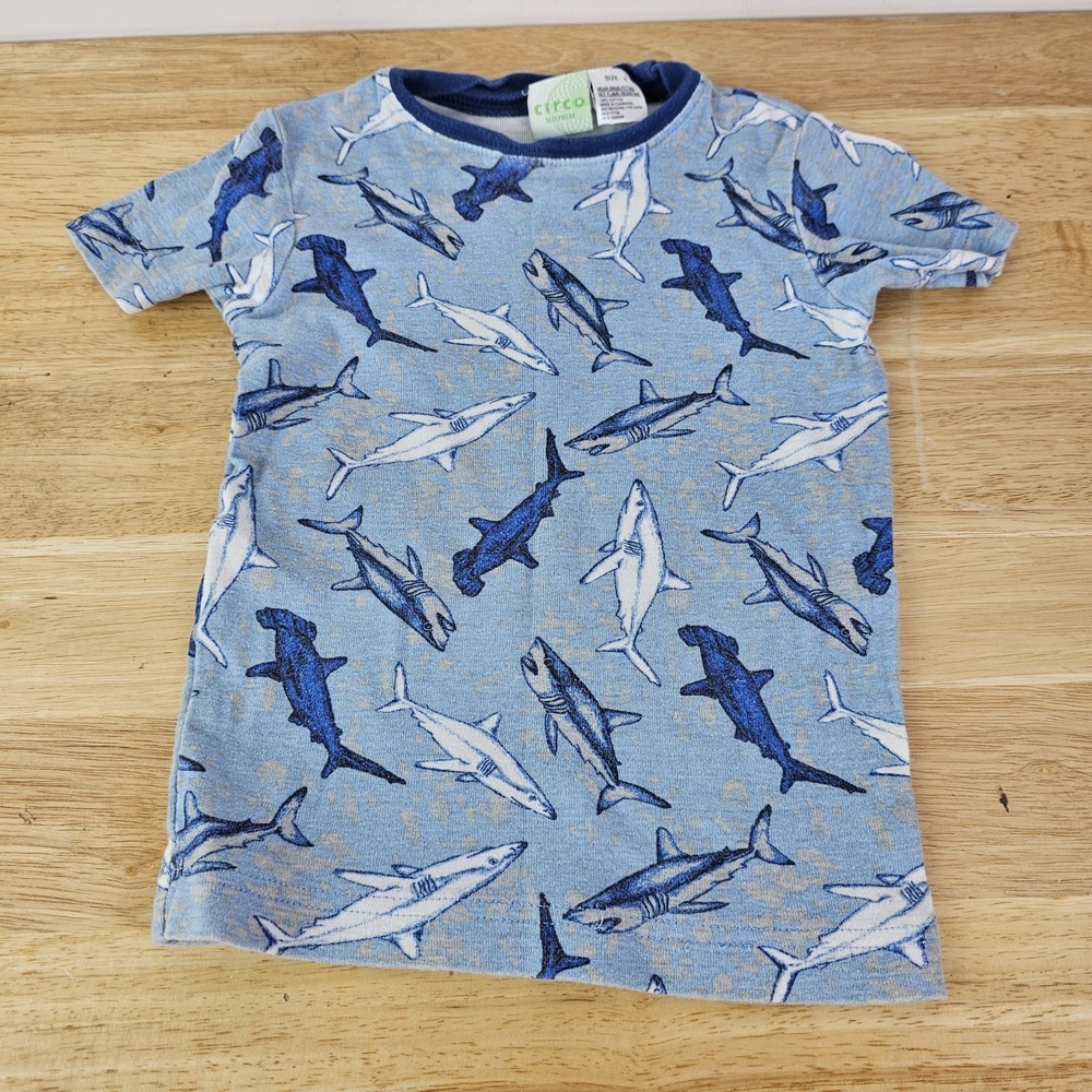 Circo Boys Sharks Pajama Blue Shirt Size 6 Cotton Boys Youth Top‎ SS